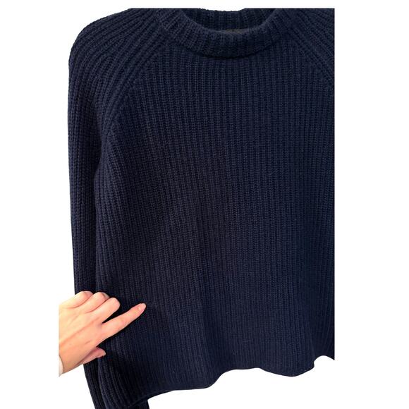 Jenni Kayne XS Oversized 100% Cashmere $425 Fisherman Sweater Crewneck Navy Blue - Picture 8 of 10